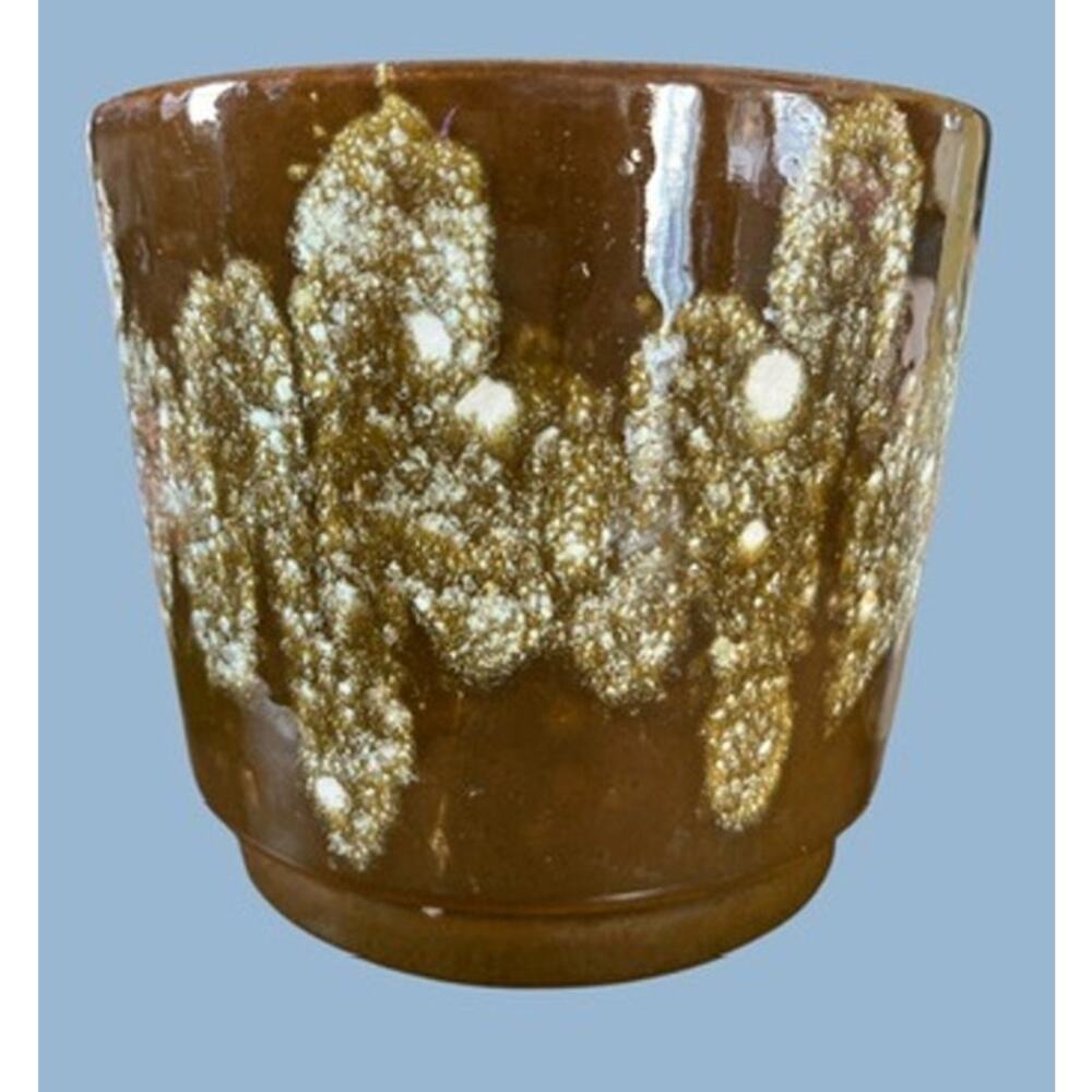 Vtg MCM W German Pottery Lava Glaze 5.5" Pot Planter Urn Vase Olive Green Retro